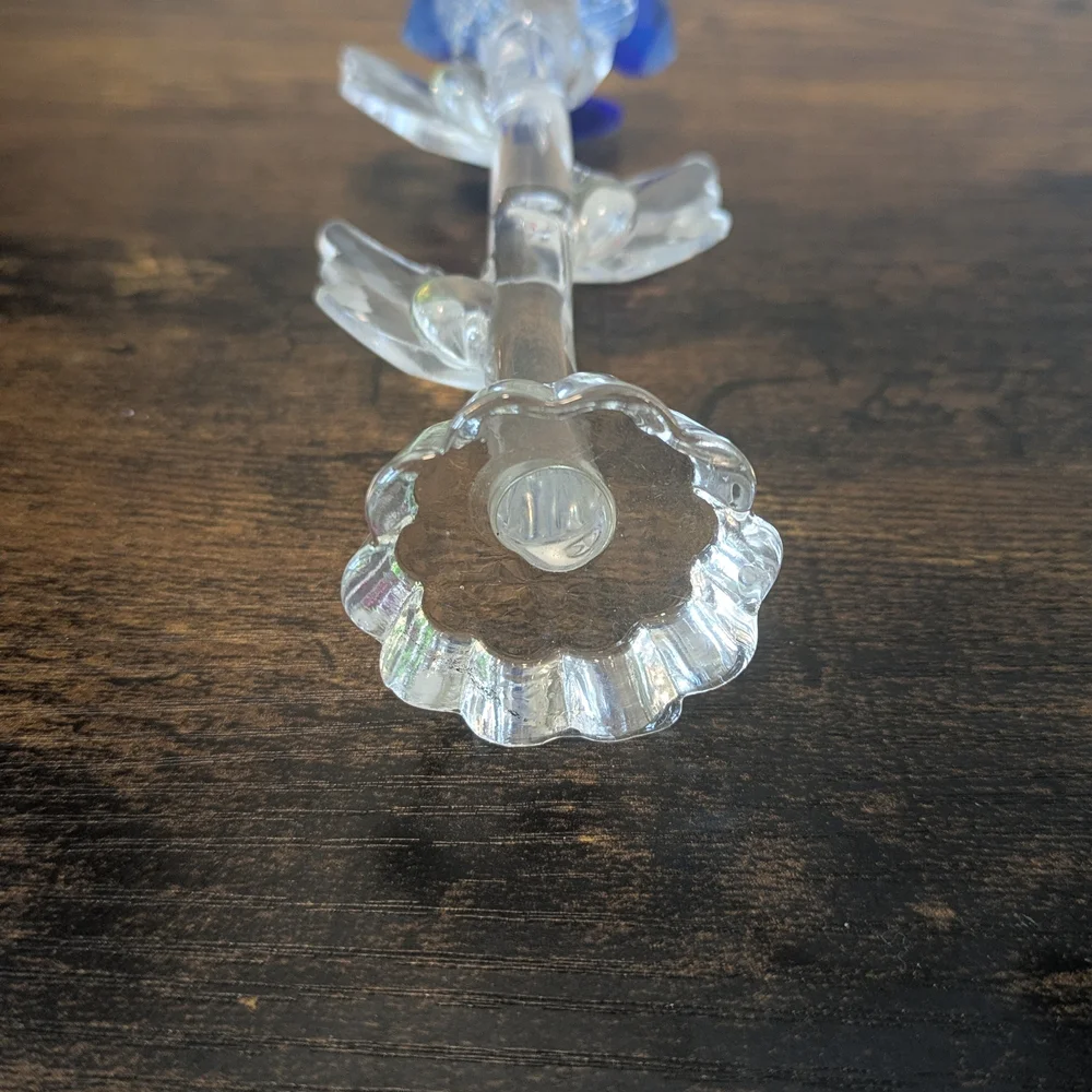 Vintage Blue and Clear Glass Flower Sculpture - Picture 7 of 7